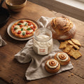 Step-by-step activation of the Dough Dough sourdough starter — mix, wait 2 hours, feed once, bake