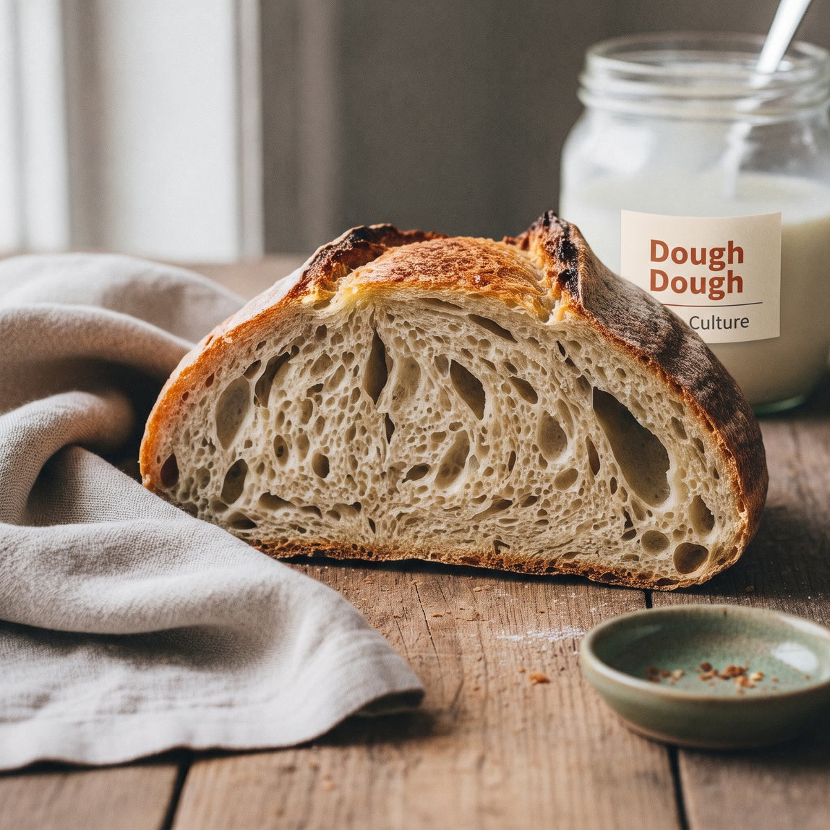 San Francisco style sourdough bread crumb — the tangy, open texture from Lactobacillus sanfranciscensis